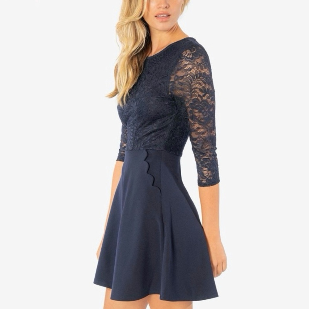 Xtraordinary Lace Fit & Flare Dress Juniors Large Navy Pockets Semi Formal‎